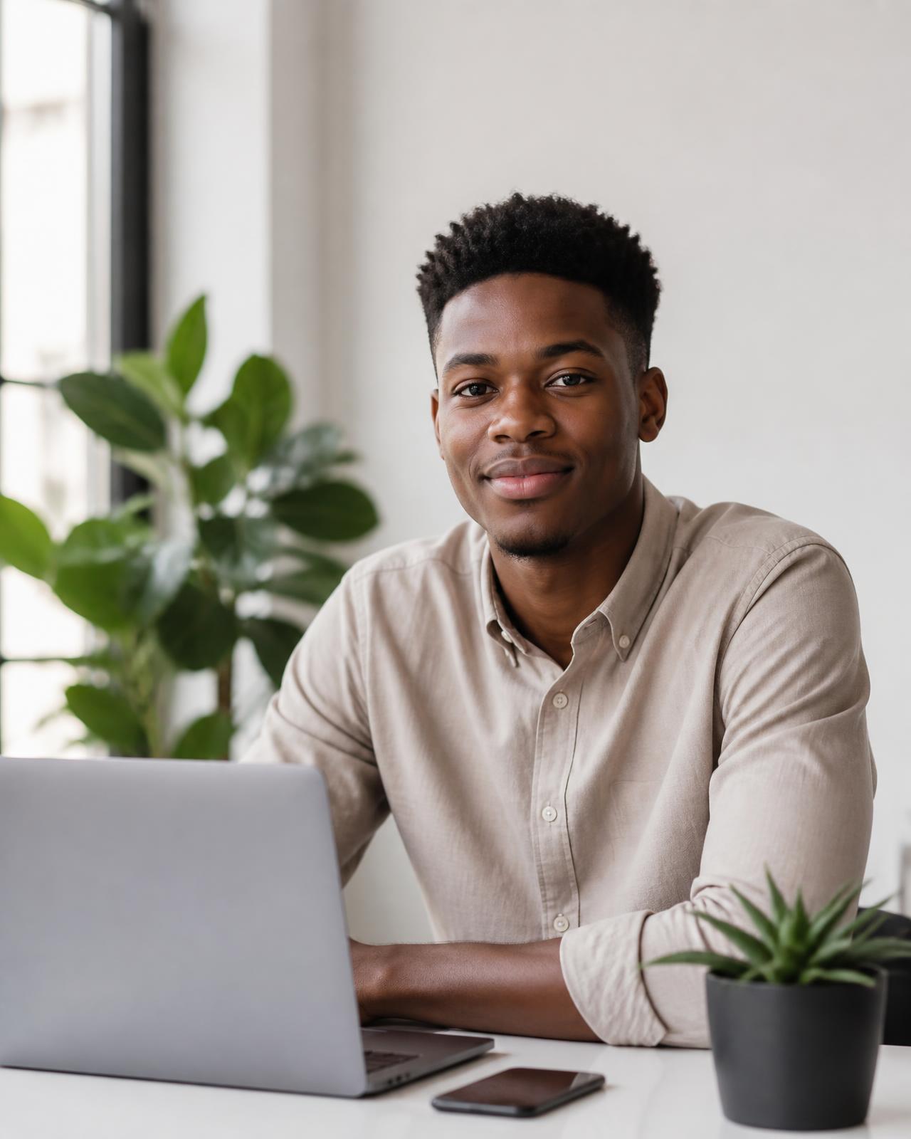 A young South African student building a website with AI tools on a laptop