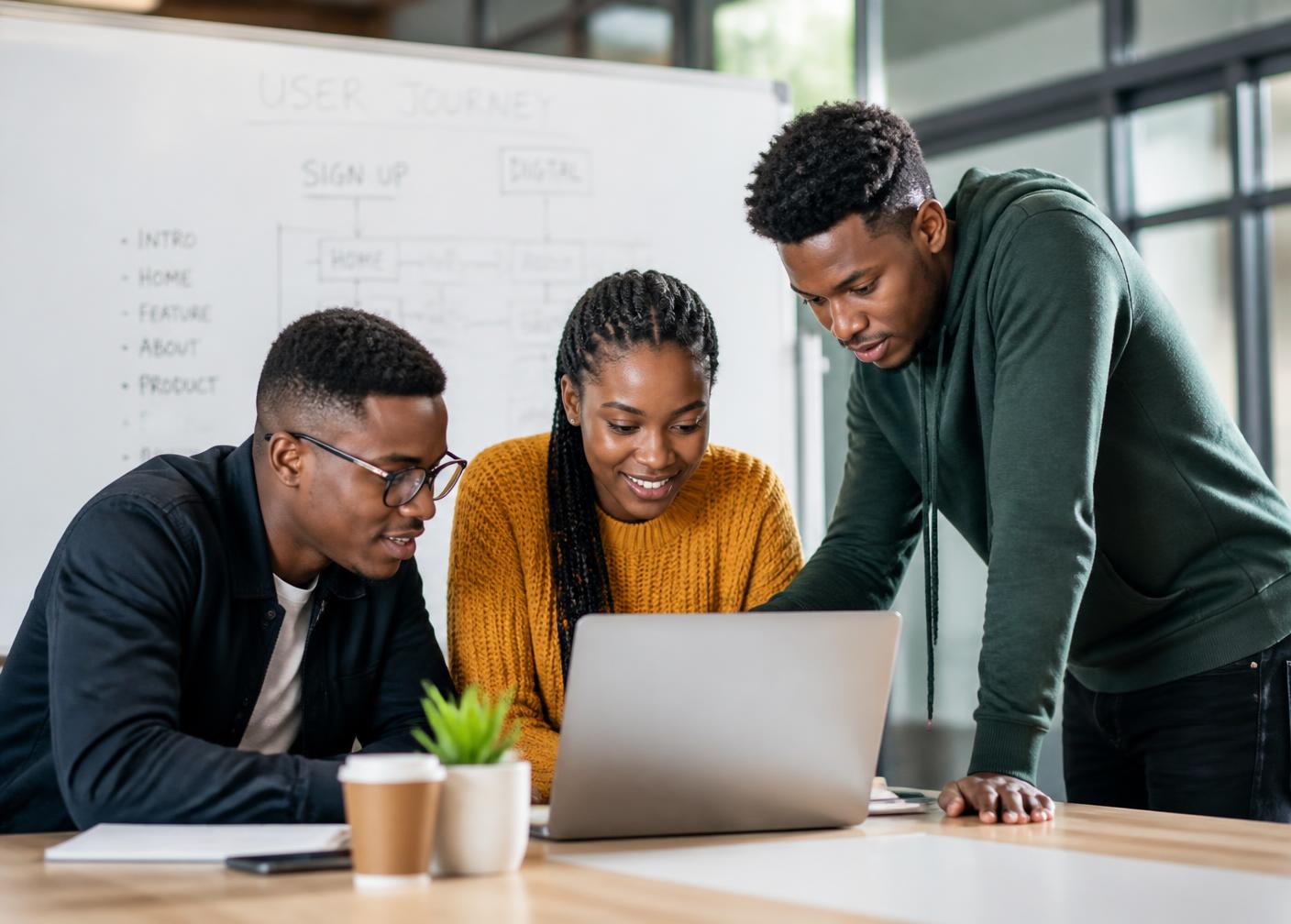 Students collaborating on a project during the GONO GROUP AI Programme